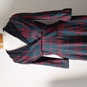 Plaid Dress w Black Collar Unique Vintage 1950's Style Christmas Holiday Dress